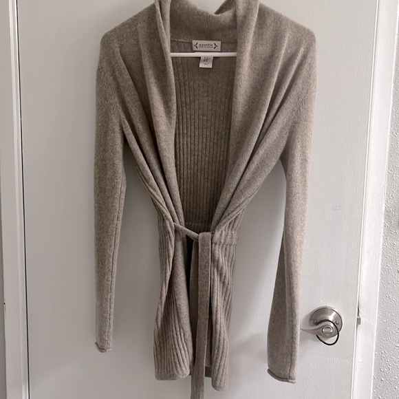 NWOT Nanette Lepore 100% 2-ply CASHMERE long Cardigan Sweater tan - Picture 1 of 8